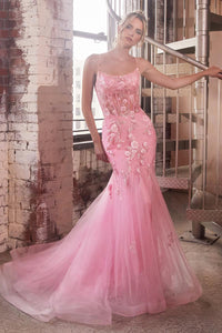 Ladivine Dress D145 - Plunge Neckline, Long Floral Fit and Flare