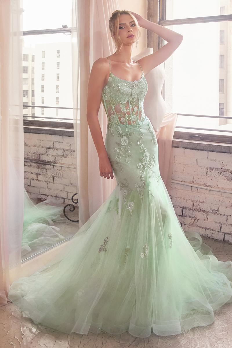 Ladivine Dress D145 - Plunge Neckline, Long Floral Fit and Flare