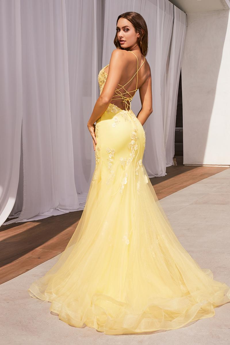 Ladivine Dress D145 - Plunge Neckline, Long Floral Fit and Flare