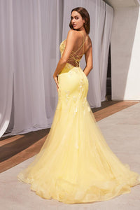 Ladivine Dress D145 - Plunge Neckline, Long Floral Fit and Flare