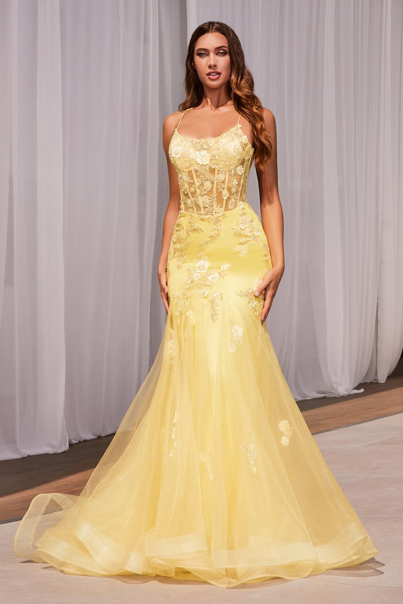 Ladivine Dress D145 - Plunge Neckline, Long Floral Fit and Flare