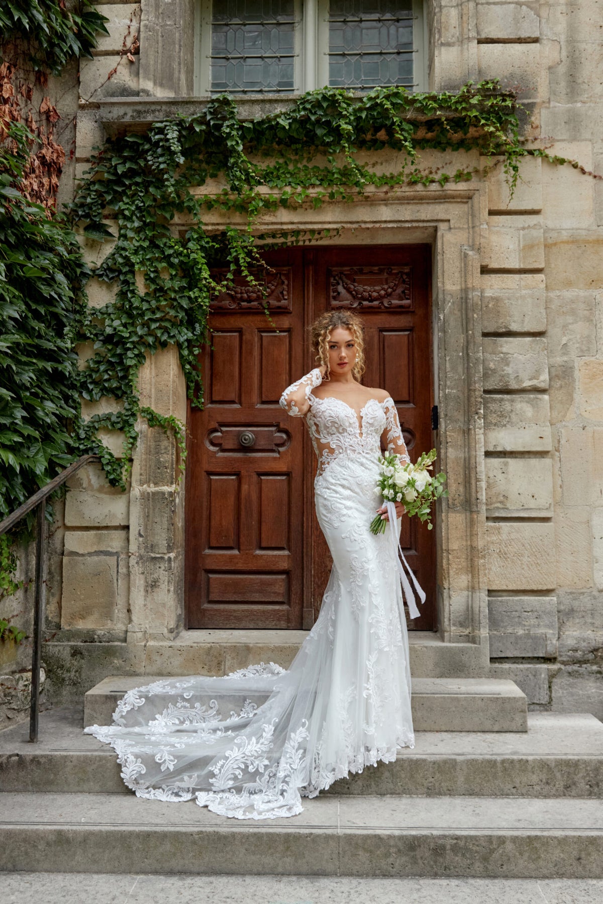 32443 - Modern Fit-and-Flare Bridal Gown with Lace Accents normansbridal 32443 - Modern Fit-and-Flare Bridal Gown with Lace Accents normansbridal