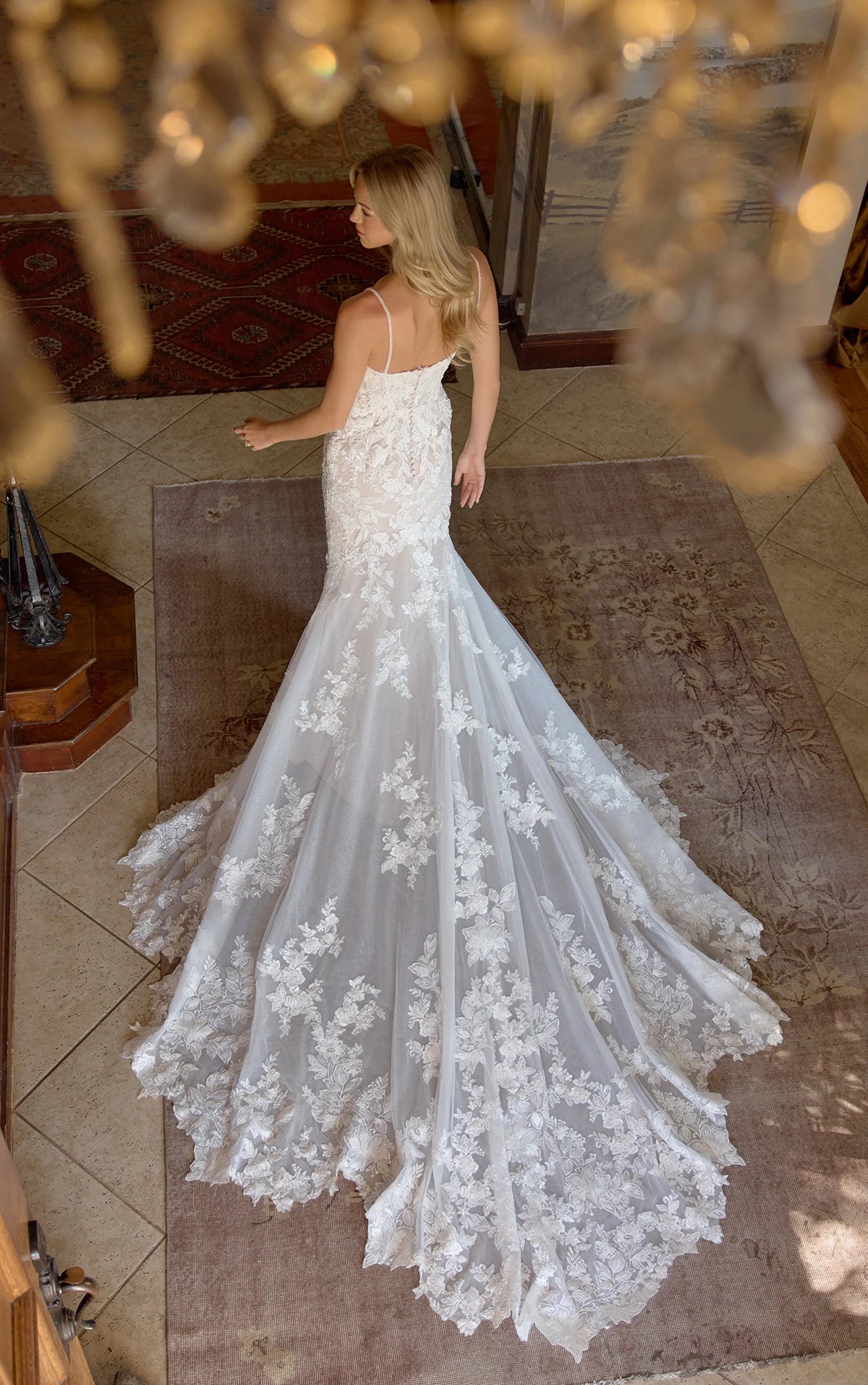 33619 - Lace Fit-and-Flare Wedding Dress with Beaded Spaghetti Straps