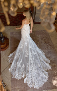 33619 - Lace Fit-and-Flare Wedding Dress with Beaded Spaghetti Straps