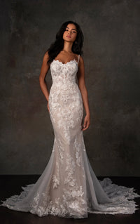 33619 - Lace Fit-and-Flare Wedding Dress with Beaded Spaghetti Straps