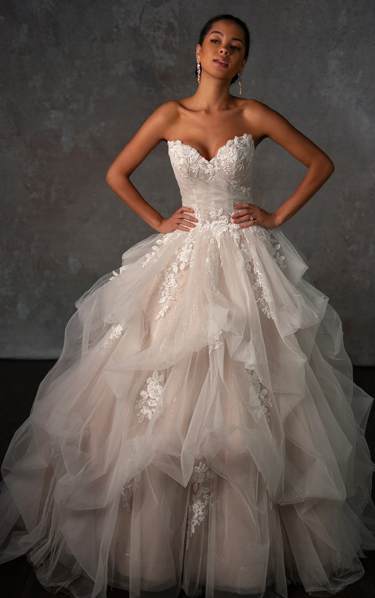 33390 - Modern Ball Gown Wedding Dress with Lace Embellishments