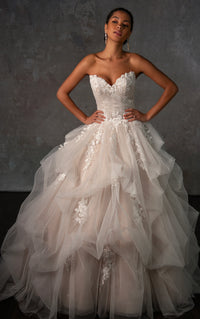 33390 - Modern Ball Gown Wedding Dress with Lace Embellishments