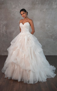 33390 - Modern Ball Gown Wedding Dress with Lace Embellishments