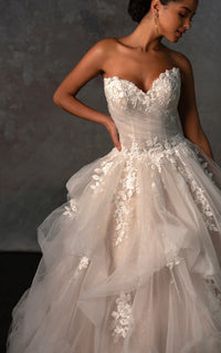 33390 - Modern Ball Gown Wedding Dress with Lace Embellishments