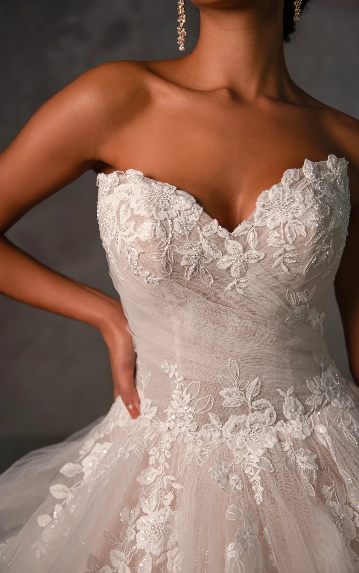 33390 - Modern Ball Gown Wedding Dress with Lace Embellishments