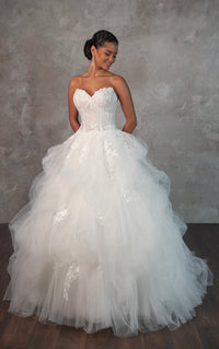 33390 - Modern Ball Gown Wedding Dress with Lace Embellishments