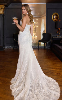 33618 - Modern Fit-and-Flare Bridal Gown with Lace Accents