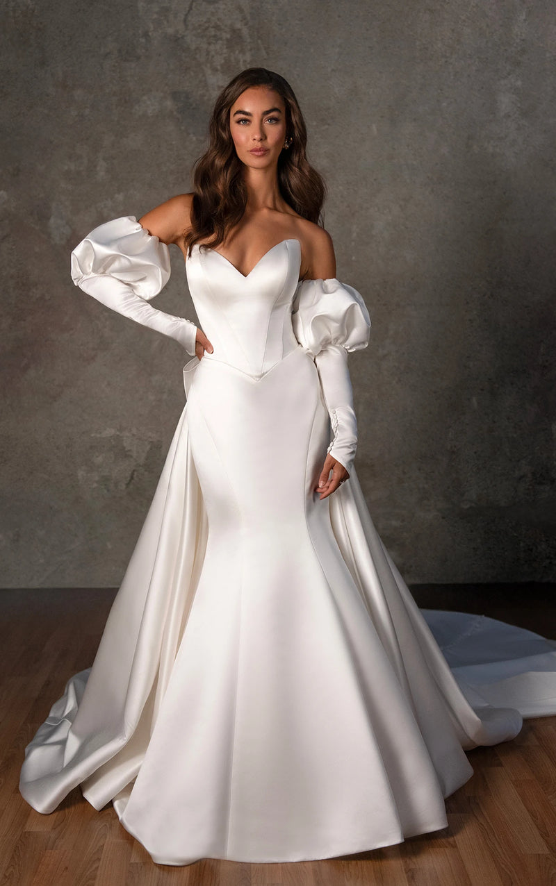 33617 - Strapless Grand Satin Fit-and-Flare Wedding Dress with Bow Back