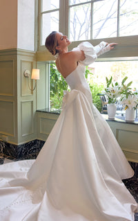 33617 - Strapless Grand Satin Fit-and-Flare Wedding Dress with Bow Back