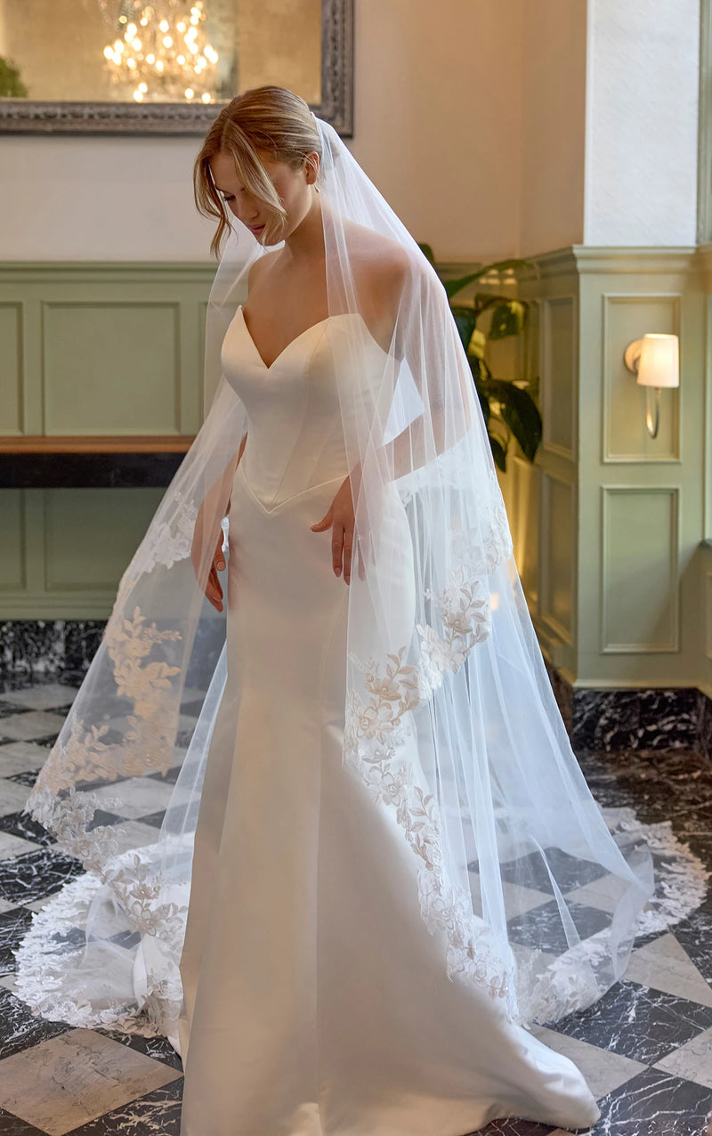 33617 - Strapless Grand Satin Fit-and-Flare Wedding Dress with Bow Back