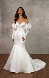 33617 - Strapless Grand Satin Fit-and-Flare Wedding Dress with Bow Back