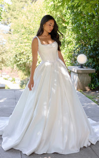 33609 - Mikado Ball Gown Bridal Dress with Pleated Skirt & Pearl Details