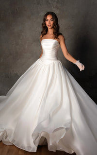 33612 - Strapless Organza A-Line Gown with Wrapped Bodice and Basque Waist