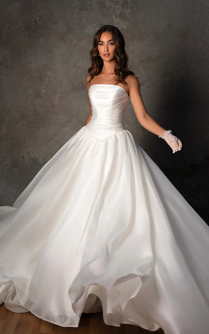 33612 - Strapless Organza A-Line Gown with Wrapped Bodice and Basque Waist