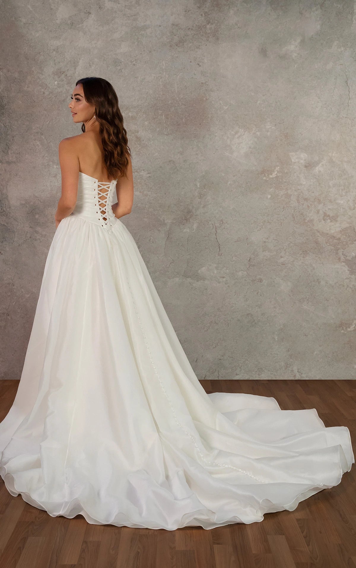 33612 - Strapless Organza A-Line Gown with Wrapped Bodice and Basque Waist