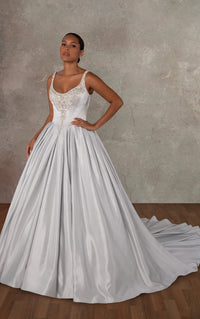 33606 -  Satin Ballgown with Silver Embellished Bodice and Basque Waist