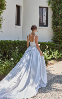 33606 -  Satin Ballgown with Silver Embellished Bodice and Basque Waist