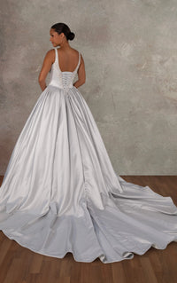 33606 -  Satin Ballgown with Silver Embellished Bodice and Basque Waist