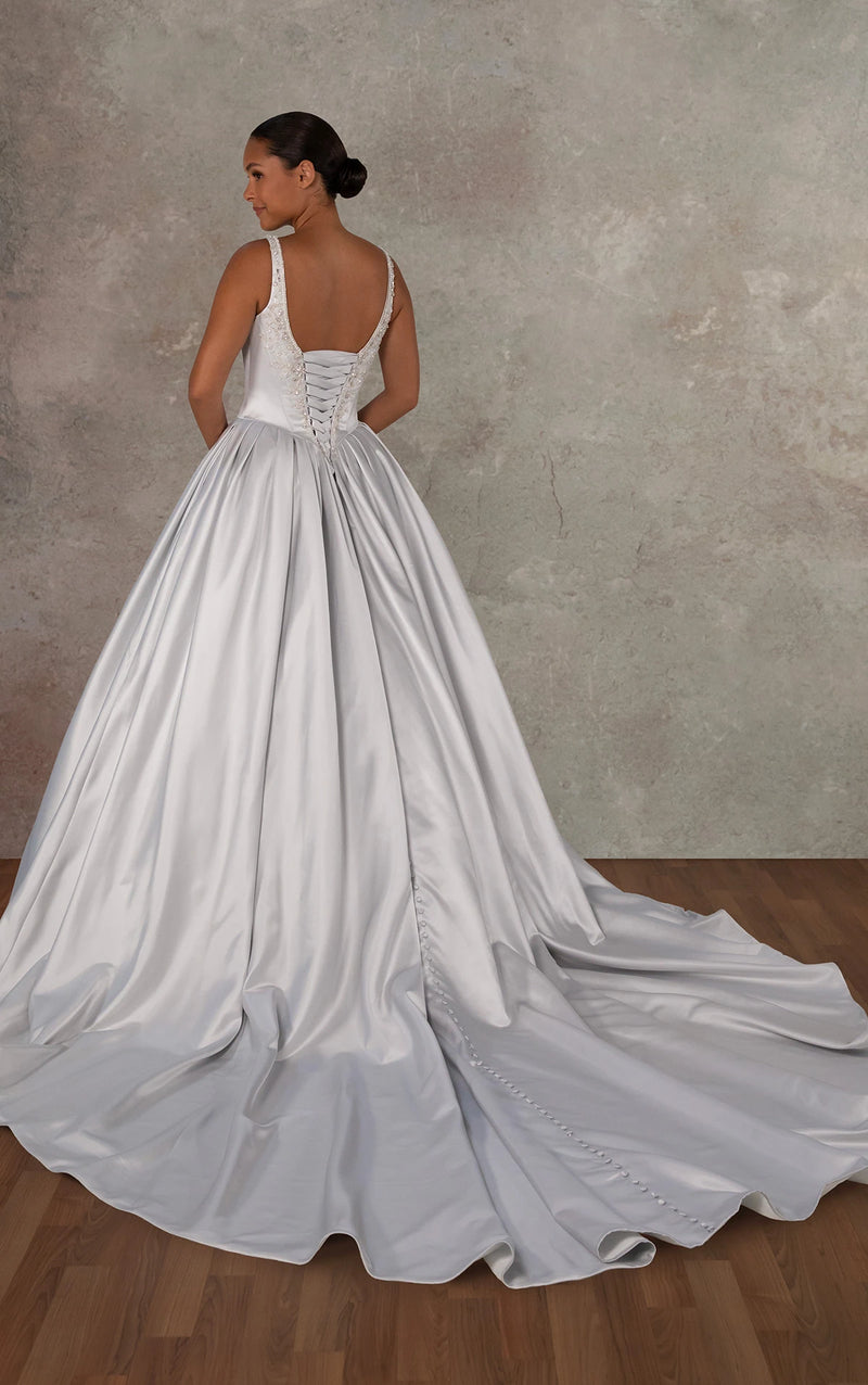 33606 -  Satin Ballgown with Silver Embellished Bodice and Basque Waist