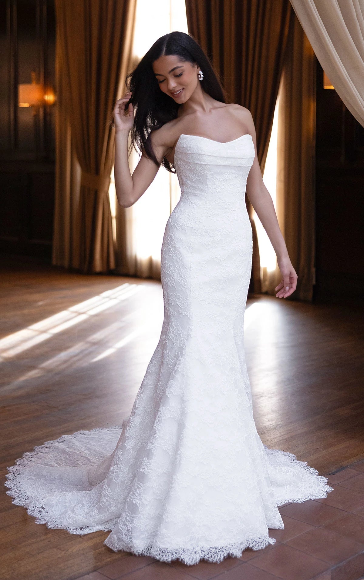 34794-Strapless Lace Fit and Flare Wedding Dress