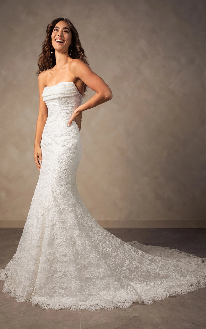 34794-Strapless Lace Fit and Flare Wedding Dress