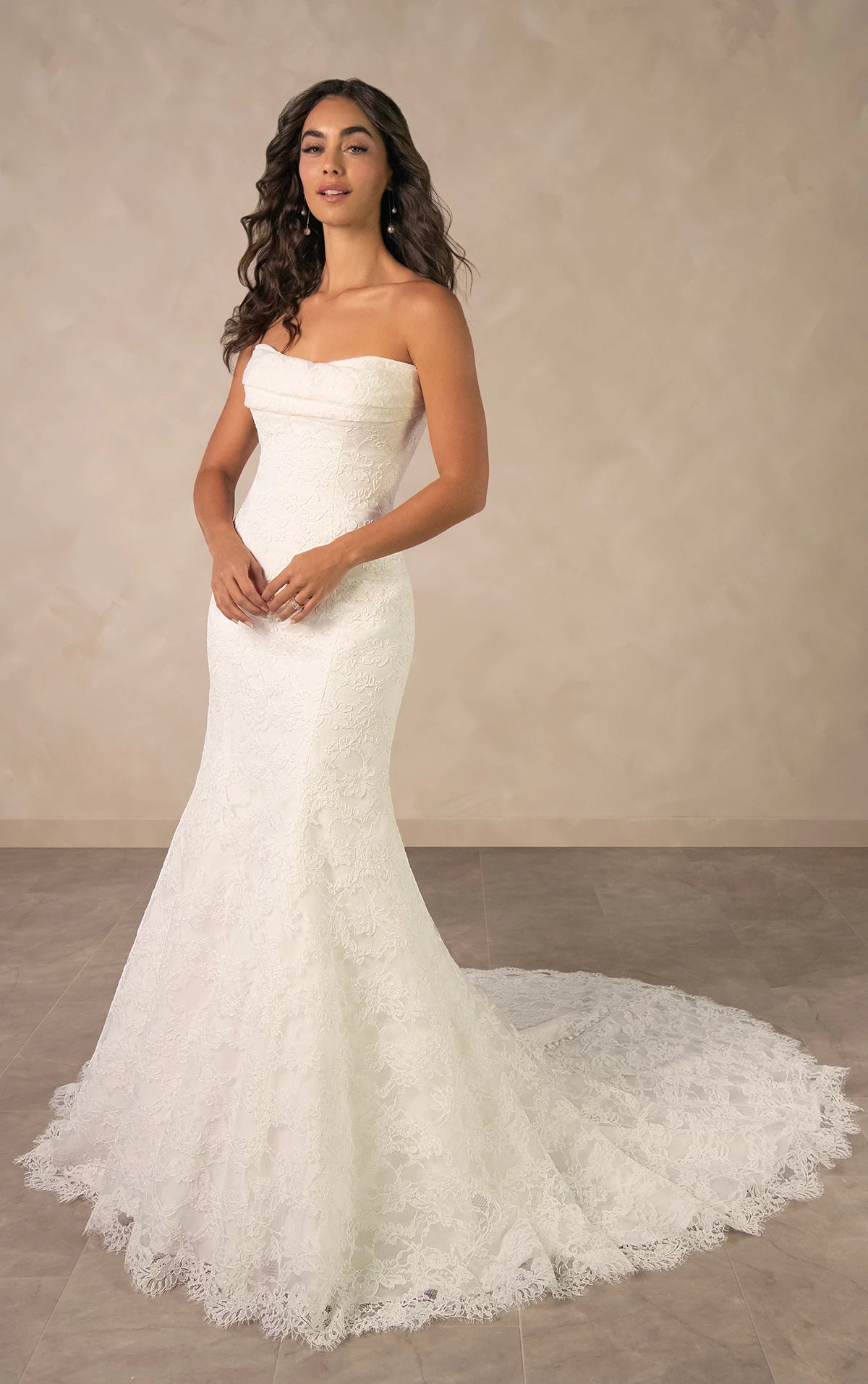 34794-Strapless Lace Fit and Flare Wedding Dress
