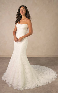 34794-Strapless Lace Fit and Flare Wedding Dress