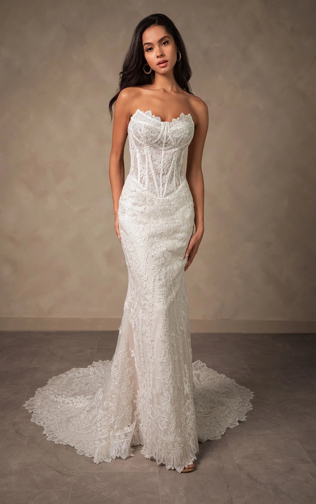 34796-Lace and Sequin Fit-and-Flare Wedding Dress