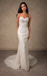 34796-Lace and Sequin Fit-and-Flare Wedding Dress