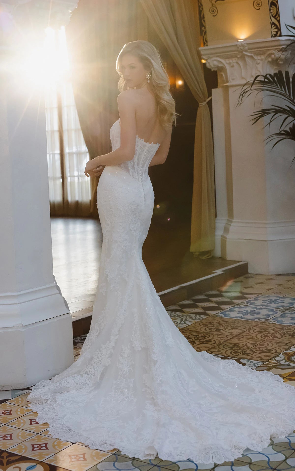 34796-Lace and Sequin Fit-and-Flare Wedding Dress