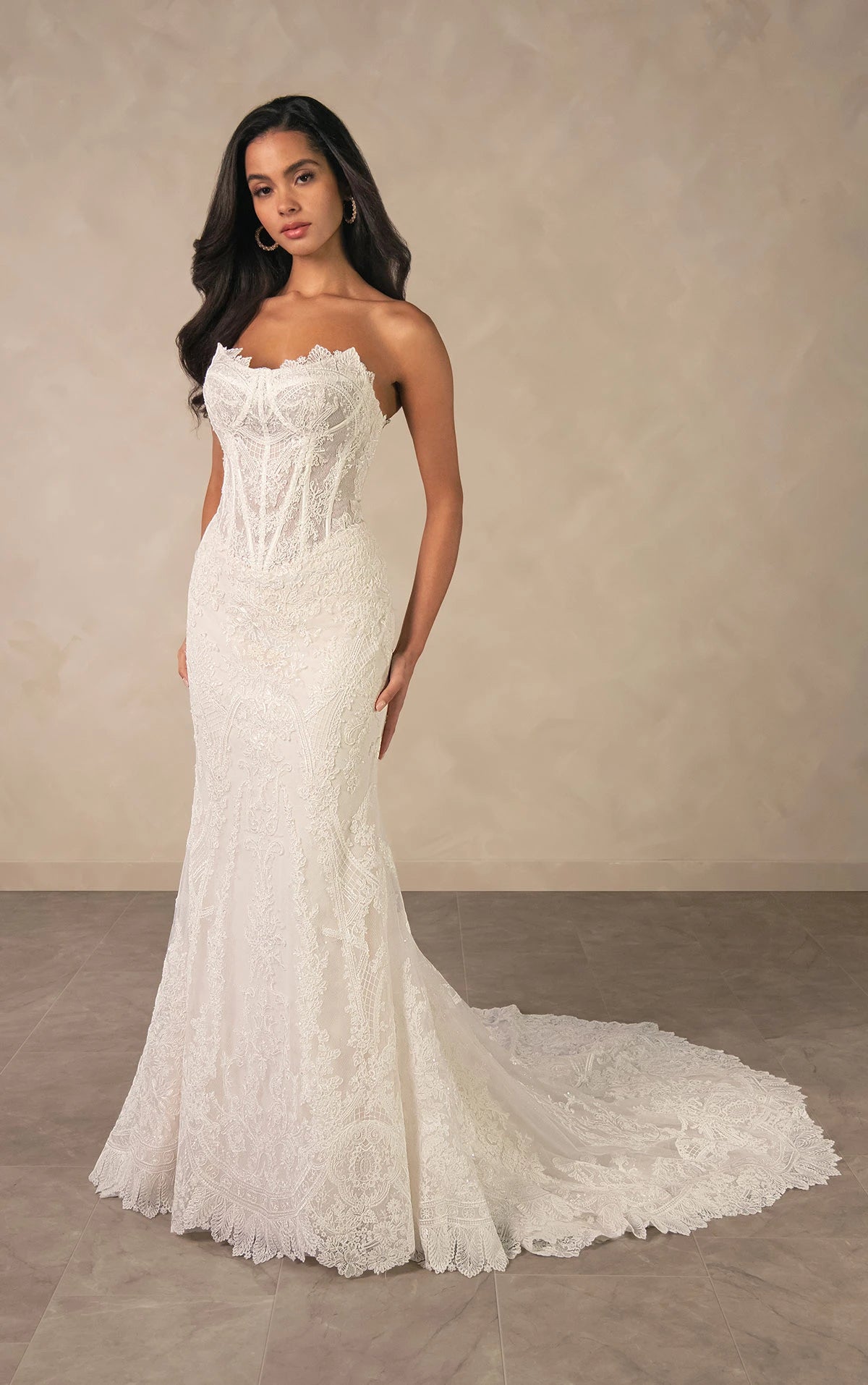 34796-Lace and Sequin Fit-and-Flare Wedding Dress