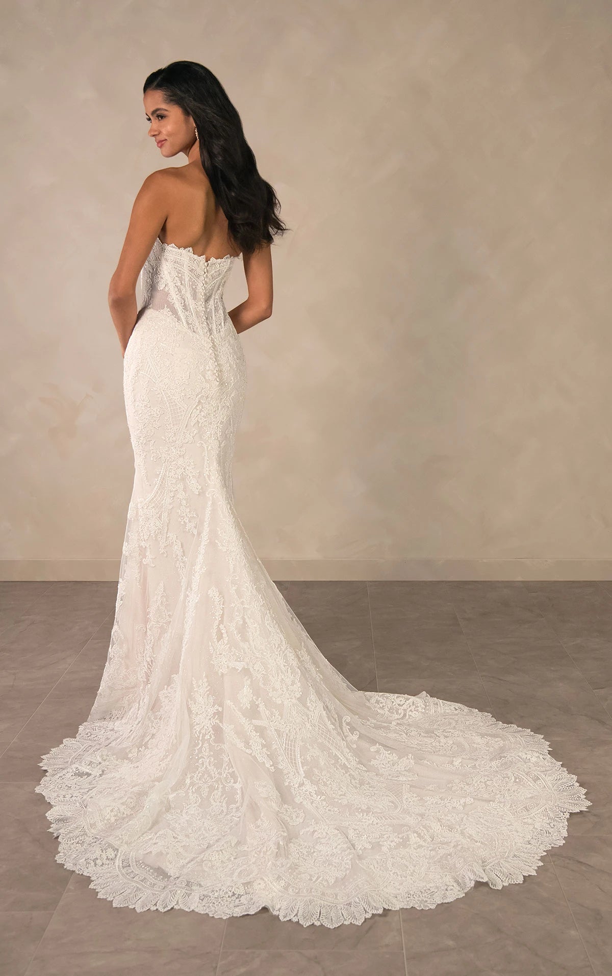 34796-Lace and Sequin Fit-and-Flare Wedding Dress