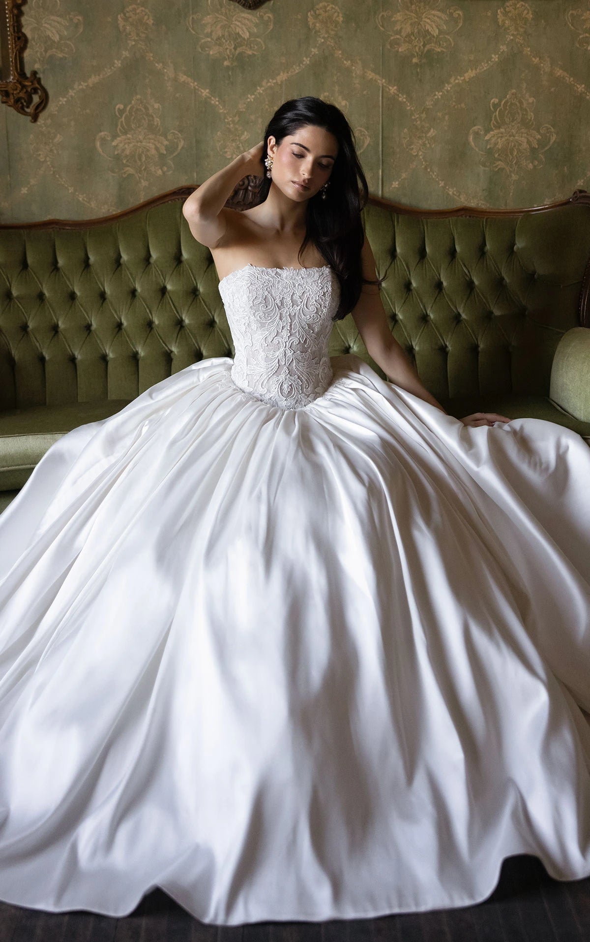 34791-Classic Lace Bodice and Satin Ballgown Wedding Dress