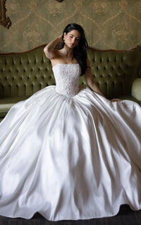 34791-Classic Lace Bodice and Satin Ballgown Wedding Dress