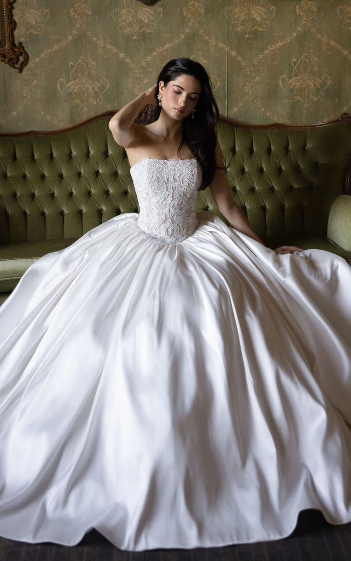 34791-Classic Lace Bodice and Satin Ballgown Wedding Dress