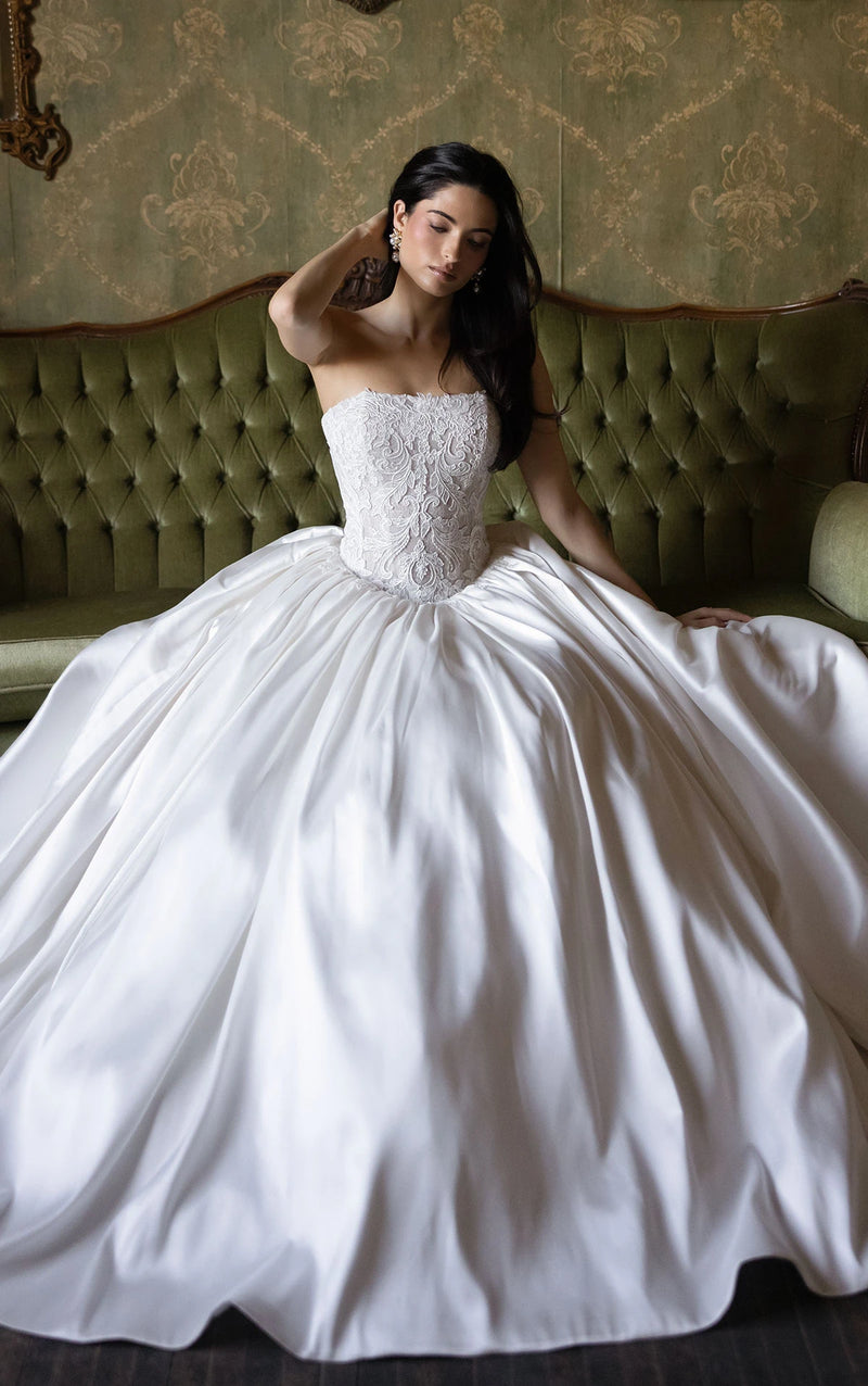 34791-Classic Lace Bodice and Satin Ballgown Wedding Dress