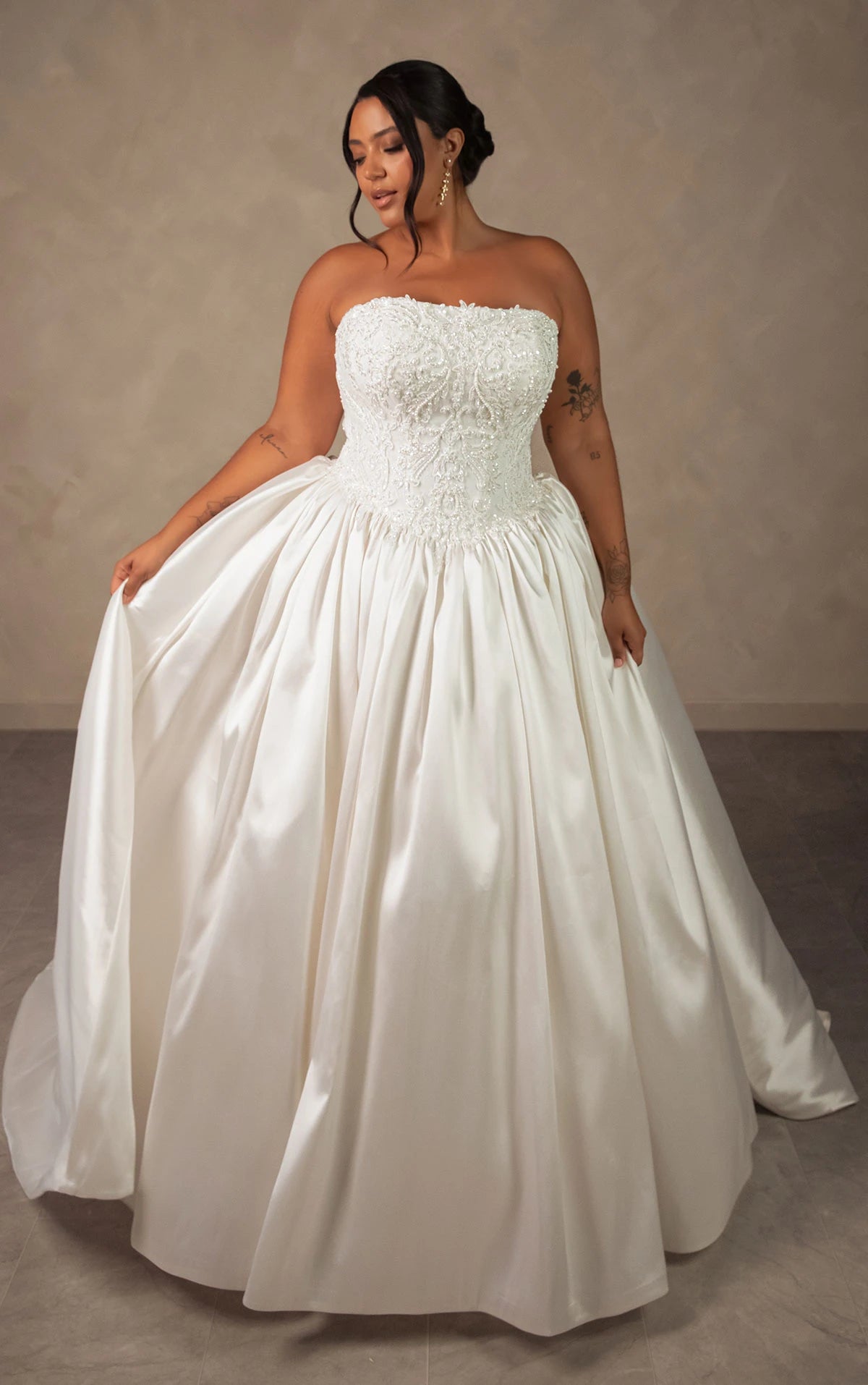34791-Classic Lace Bodice and Satin Ballgown Wedding Dress