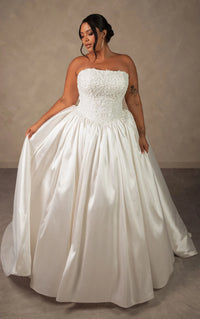 34791-Classic Lace Bodice and Satin Ballgown Wedding Dress