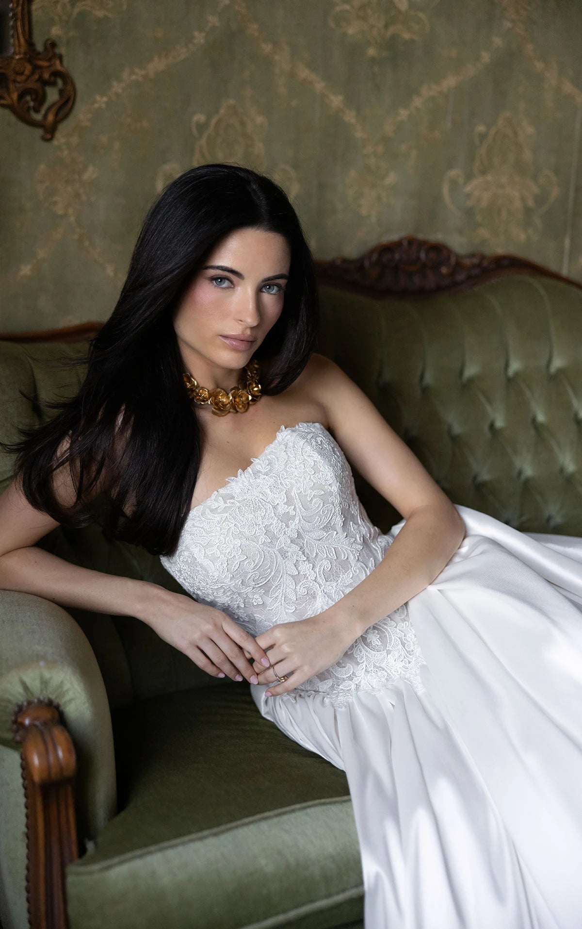 34791-Classic Lace Bodice and Satin Ballgown Wedding Dress