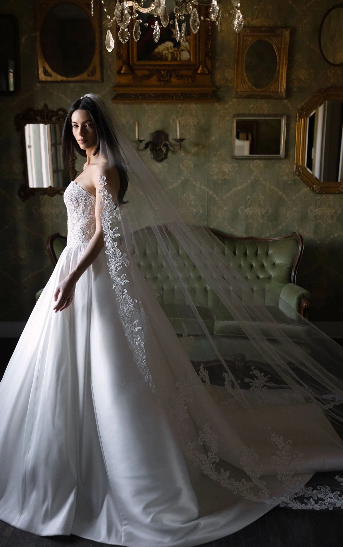 34791-Classic Lace Bodice and Satin Ballgown Wedding Dress