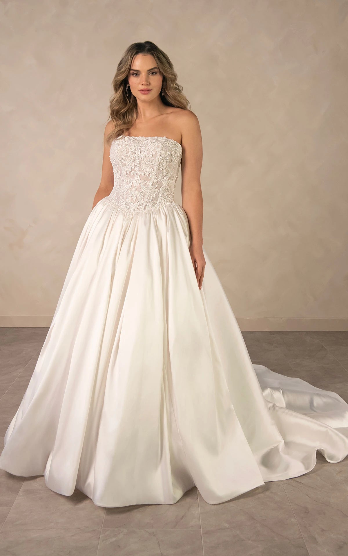 34791-Classic Lace Bodice and Satin Ballgown Wedding Dress