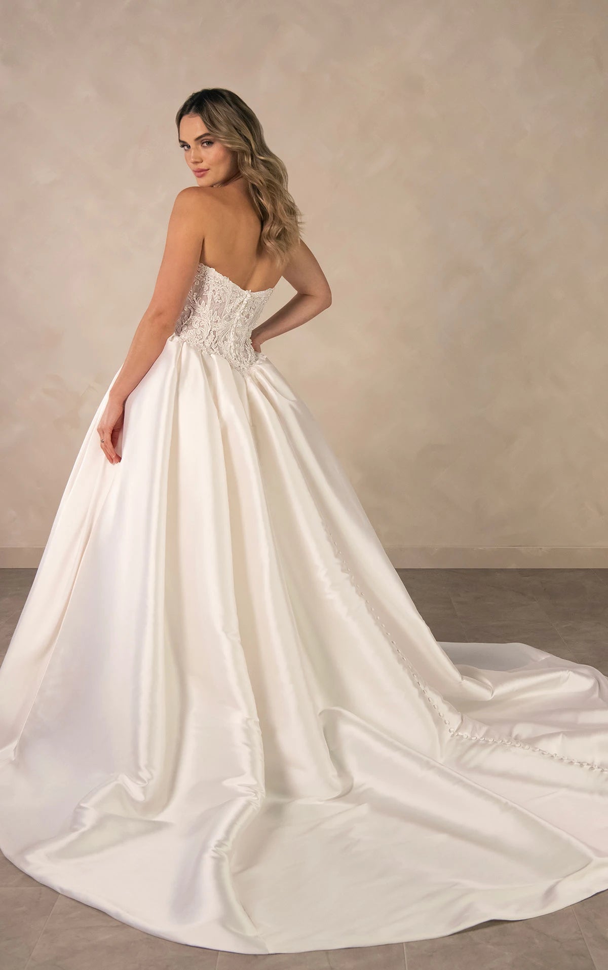 34791-Classic Lace Bodice and Satin Ballgown Wedding Dress