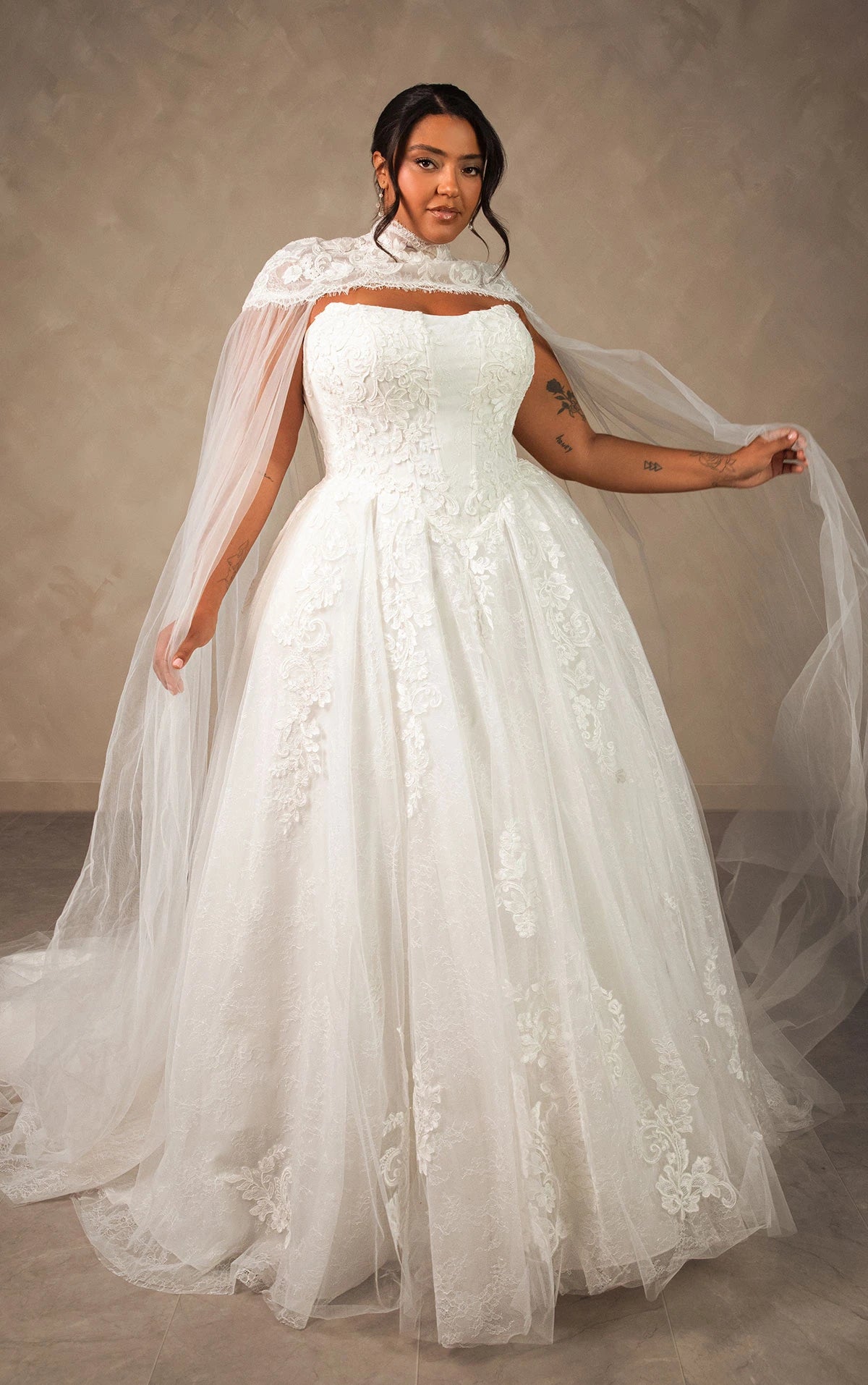 34792-Ballgown With Cape Wedding Dress