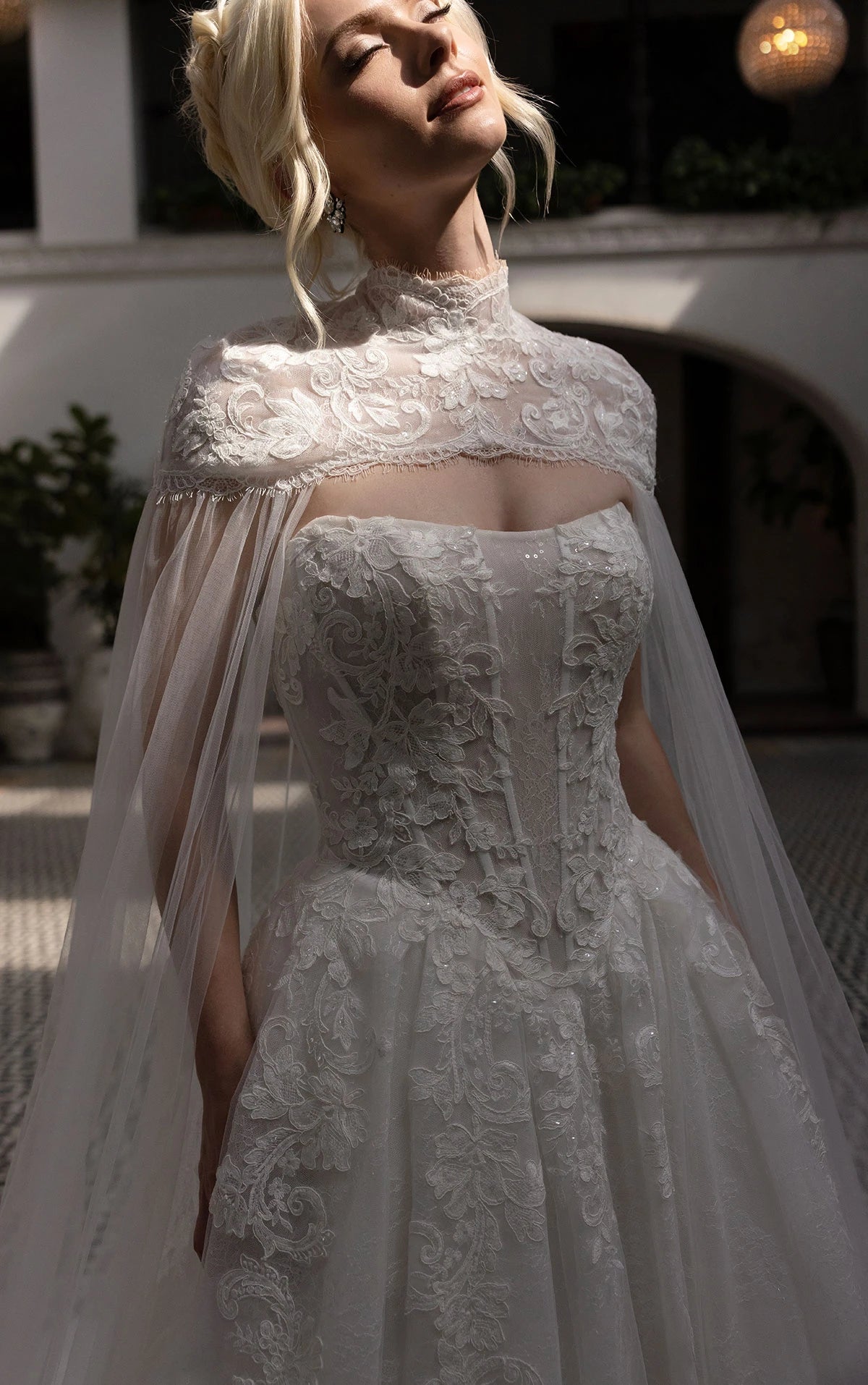 34792-Ballgown With Cape Wedding Dress