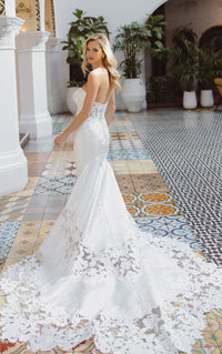 34795-Elegant Satin and Lace Fit-and-Flare Wedding Dress